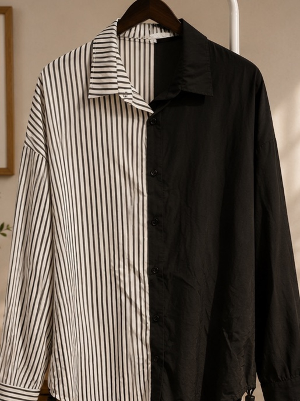 SHEIN Black and White Striped Button-Up Shirt